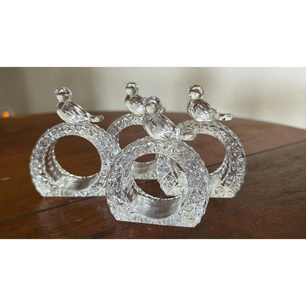 Hofbauer Byrdes Napkin Rings Set of 4 Vintage Crystal Bird West Germany